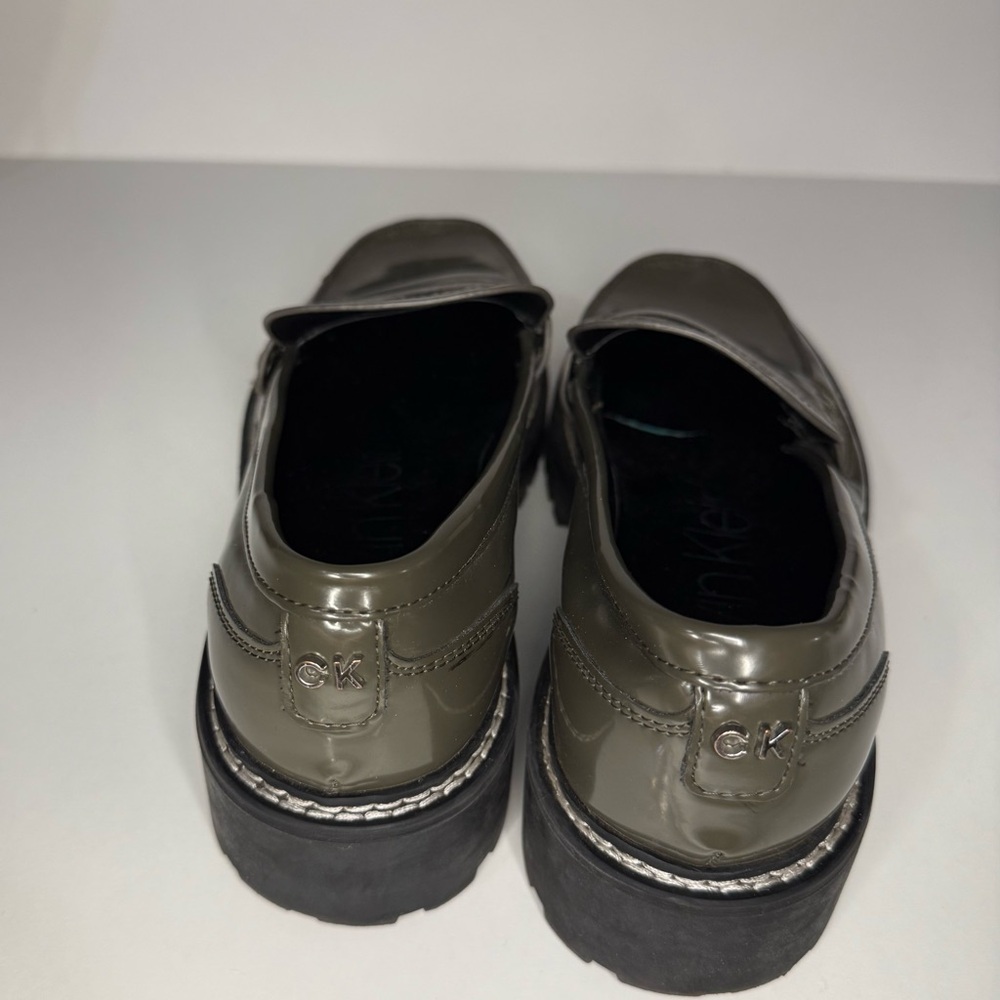 Calvin Klein Olive Green Patent ‘Suzie’ Loafers - Picture 4 of 7